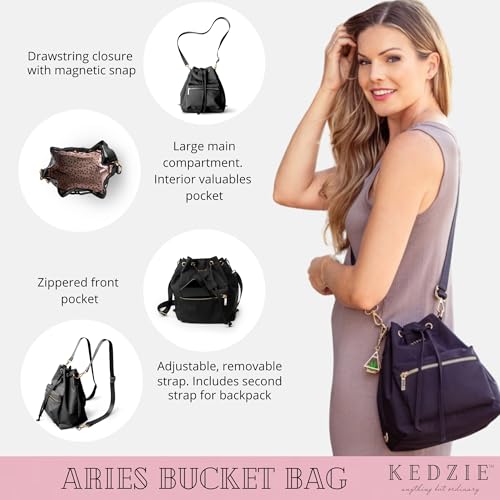Image of KEDZIE Aries Convertible Bucket Bag 3-Way Backpack Crossbody Strap Purse for Women