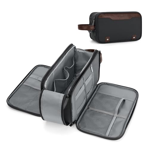 Image of Wedama Toiletry Bag for Men, Large Hanging Travel Toiletry Bag, Extra Electronic Organizer Bag Waterproof Shaving Bag for Toiletries with PU Handle for Travel Business Trips Swim Camping, Grey