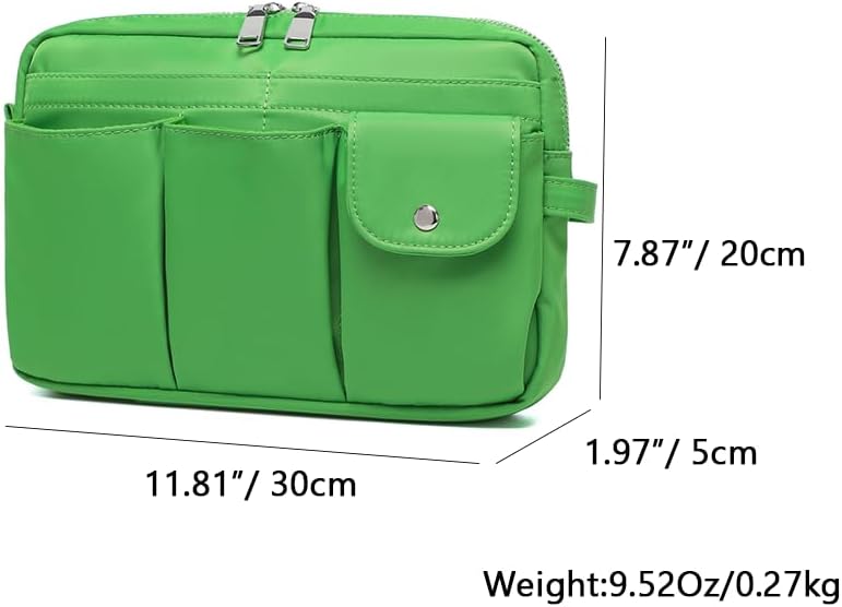 Pencil Holder Storage Bag for Women, Large Capacity Zippered Pencil Case with Multiple Pockets, Nylon Canvas Stationery Organizer for Office, Travel & Daily Use (Nylon,Grass Green)