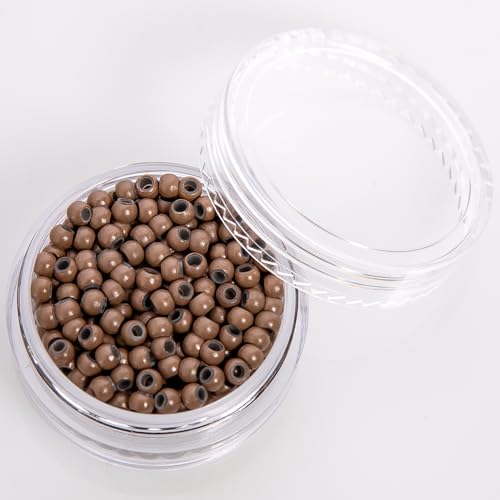 ColorYoung 300 PCS Hair Extension Beads with Silicone Nano Rings Micro Links Beads for Nano Tip Hair Extensions 3.0x1.8x2.2 mm Light Brown