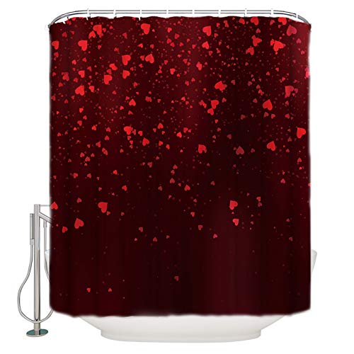 Ensemble de rideaux de douche pour salle de bain, Saint-Valentin, décoration de cœur rouge, tissu polyester imperméable, rideau de bain décoratif avec crochets pour baignoire de salle de bain, 183 x