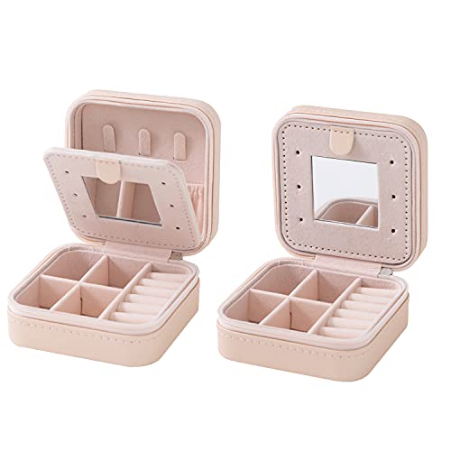 Image of KElofoN Travel jewelry case Travel jewelry box Travel Jewelry Organizer Small Jewelry Organizer Box for Girls Women with Mirror (Pink-5)