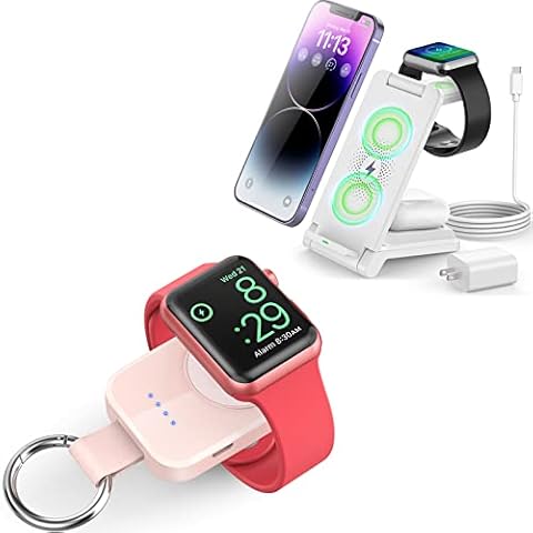 Portable Power Bank Charger for Apple Watch, and Foldable Charging Dock Compatible with iPhone Apple Watch airpods 3 in 1,Three in one Wireless Charging Station for iwatch Phone When Travel Cover