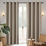 Joydeco 100% Blackout Lined Curtains Bedroom 94 Inch Drop, Faux Linen Textured Thermal Insulated Eyelet Curtains with Coating Back Layer for Living Room W55 x L94, Linen Colour - 2 Panels