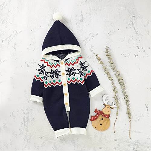 Toddler Size Hoodie Newborn Infant Boy Girl Christmas Snow Knitted Sweater Baby Hooded Jumpsuit (Blue, 6-12 Months)2
