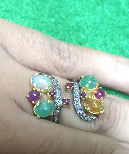 Natural Opal Ring Handmade Diamond Ring Antique Ring Solitaire Ring Genuine Ruby Gemstone Ring Diamond Engagement Ring Fire Opal Ring, Ring for Women