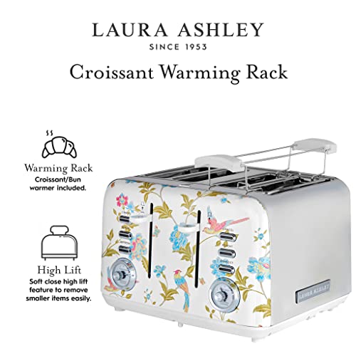 Laura Ashley Elveden White 4 Slice Toaster with Wide Slots & Warming Rack - Easy to Use Multi Functional Bread Toaster 4 Slice with Dual Controls, High Lift Lever, 7 Browning Levels, Defrost & Reheat - Image 5