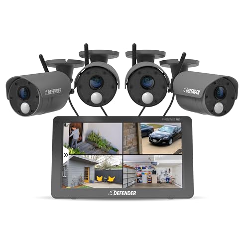 Defender PhoenixHD Wireless Security Camera System with 10.1” Touchscreen Monitor, 4 Outdoor 1080P HD Night Vision Cameras, Plug & Play Home Security System, Two Way Talk, No WiFi Required by DEFENDER - Used condition - CA$211.65