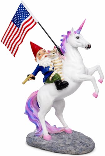 Funny Guy Mugs Garden Gnome Statue - The Ultimate Trio: Cat, Gnome & Unicorn Statue - Indoor/Outdoor Garden Gnome Sculpture for Patio, Yard or Lawn