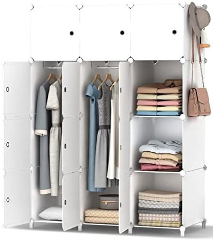 HOMIDEC Portable Wardrobe 10 Cube Closet with 1 Clothes Hanging Rail, 14"x18" Deeper Cube Combination Armoire Modular Cabinet Storage Organizer for Bedroom Clothes Shoes Toys