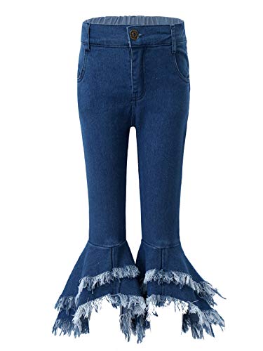 Loyan Toddler Girls Layered Flared Raw Hem Jeans Pants Bottom with Zipper