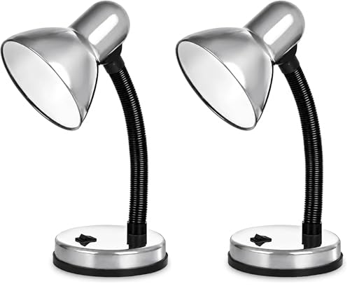 Image of Status Palma Desk Lamp, Flexible, Silver Desk Lamp, Study, Office, Bedroom, SBDL2028ESSLV16 (Pack of 2)