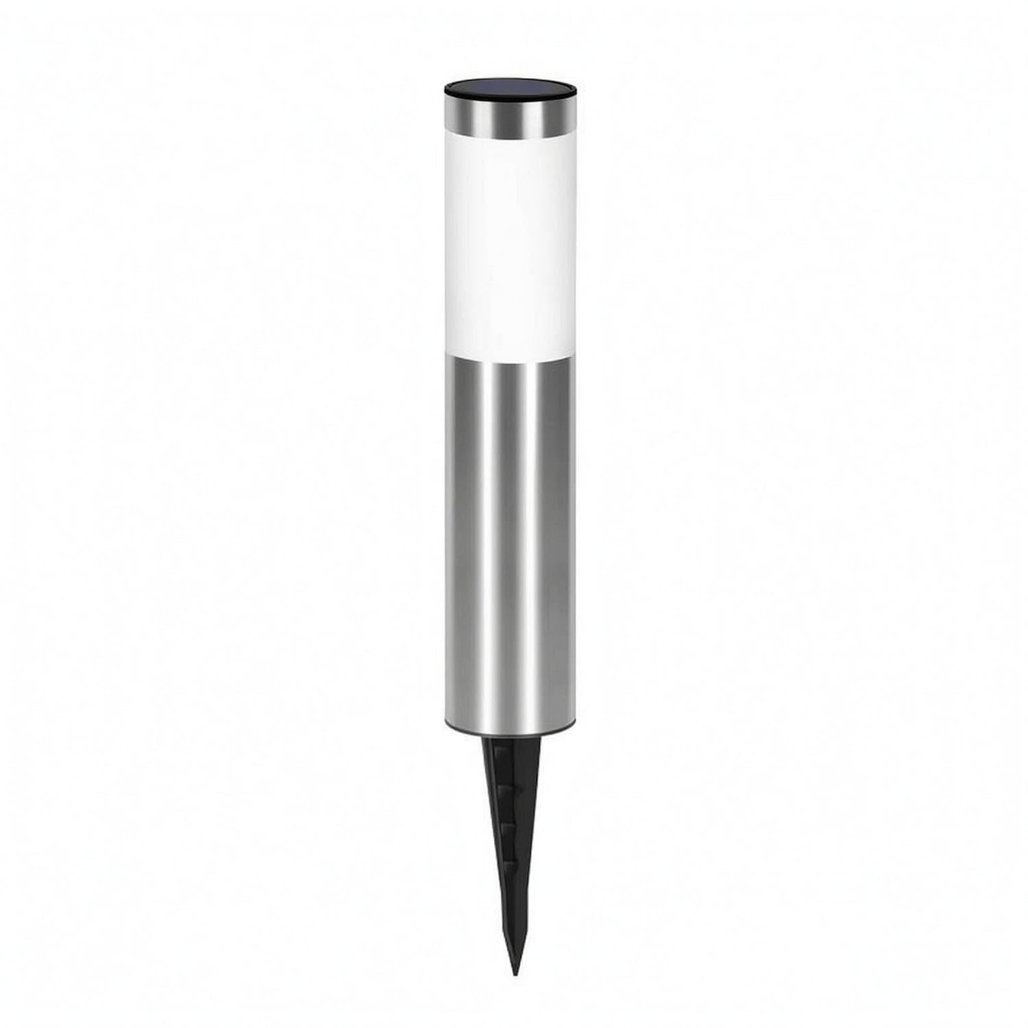 Cylindrical Solar Garden Stake Light Smooth Stake Solar Garden Light Modern Round Top, Silver, 263 White Light-image-37
