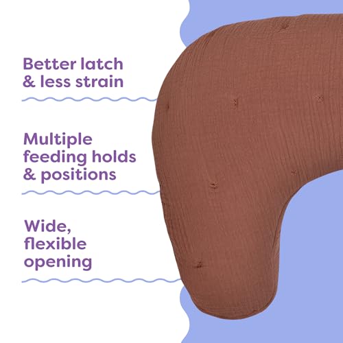 Image of Boppy Nursing Pillow, Cotton Muslin Ergonomic Breastfeeding Support Pillow | Bottle & Breastfeeding Pillow, High Lift & Firm Support, Water-Resistant, Washable Cotton Muslin Cover - Chestnut