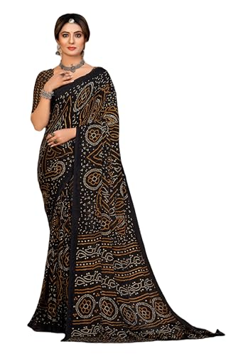 Image of Women's Chiffon Bandhani Geometric Printed Saree With Unstitched Blouse Piece