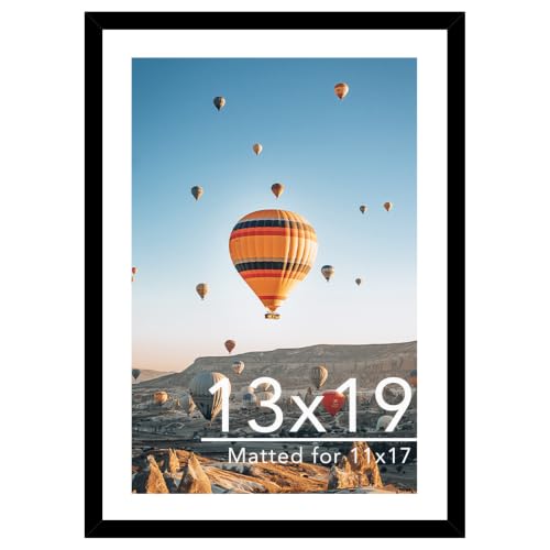 Image of JCJMY 13x19 Picture Frame with 11x17 Mat, Black 13 x 19 Poster Frame with Shatter Resistant Plexiglass, Display 11 x 17 with Mat or 13 by 19 Without Mat, Sturdy Wall Hanging Frame, 1 Pack
