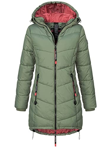 Sublevel Damen Jacke Steppmantel LSL-412 mit gefütterter Kapuze agave green XXL