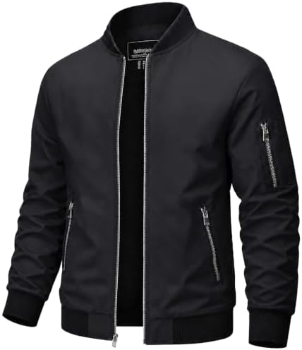 TACVASEN Übergangsjacke Herren Dünne Bomberjacke Leichte Jacke Blouson | Winddicht Wasserabweisend Herbstjacke,Stehkragen Fliegerjacke,Pilotenjacke mit Reißverschluss Taschen,Einfa