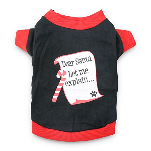 DroolingDog Christmas Shirt for Small Dogs - Puppy Xmas T-Shirt 'Dear Santa Let Me Explain' - Funny Pet Clothes, Extra Small (XS)
