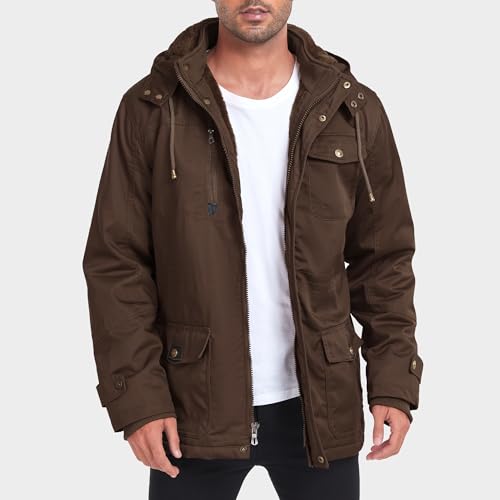 Men's Thick Winter Jackets Fleece Lined Thick Jackets Hood Work Jackets Coat Cotton Military with Cargo Pockets3