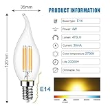 EXTRASTAR E14 LED Filament Flame Candle Bulbs 4W, 470LM 40W Equivalent, C35 SES Small Edison Screw Led Light Bulbs, Warm White 2700K, Non-dimmable, Pack of 6 - Image 3
