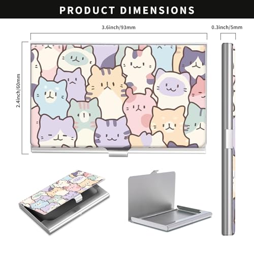 Business Card Holder, Stainless Steel Card Case, Metal Men's and Women's Business Card Case, Cute Buckle Style Card Holder, Wallet Credit ID Case for Office Colorful Cats4
