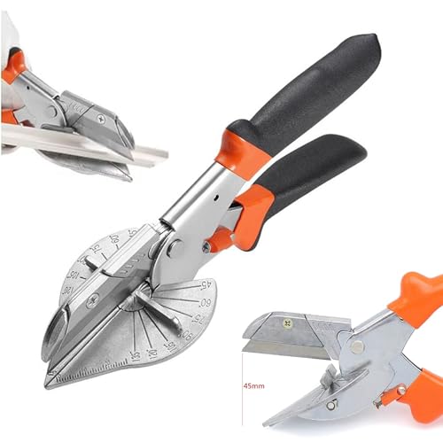 Image of Veltrix - Multi Angle Miter Shear Cutter + Spare Blade, 45-135 Adjustable Angle, Orange, Stainless Steel Blade, Ideal for PVC, Trim, Wood, DIY Craft Projects