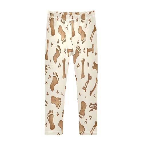 Toddler Girls Leggings Printed Yoga Pants Leggings Brown Footprints and Bones for Kids
