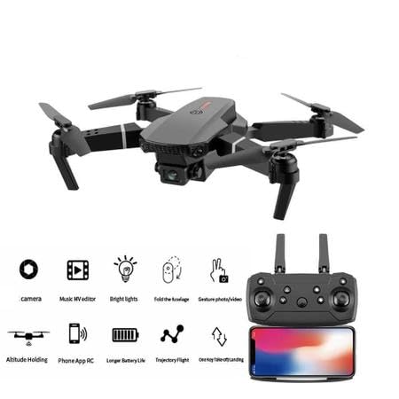 Drone Zangão - E88 Pro Dobrável 4k HD Dual Camera Quadcopter Controle Remoto de Aeronave com Bolsa d