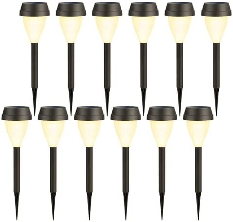 MAGGIFT 12 Pack Solar Powered Pathway Lights for Outdoor Garden, Waterproof Landscape Lighting for Lawn, Patio, Yard, Walkway, Deck, Driveway - Warm White