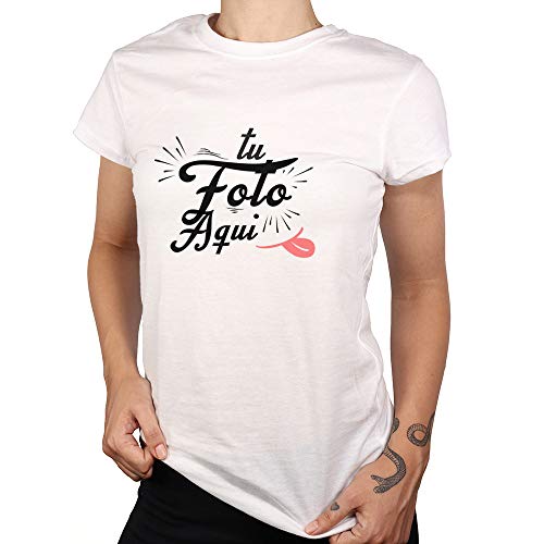 Promo shop Camiseta Personalizada Mujer (Foto o Logo) Blanca • Manga Corta/Talla M • 100% Algodón • Impresión Directa (DTG) • Estas Camisetas Personalizas Se Imprimen Directamente sobre el Tejido