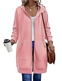 Zeagoo Women's Zip Up Hoodies Long Tunic Sweatshirts Long Sleeve Oversized Fleece Casual 2025 Fall Jacket Coat with Pocket Dark Pink S