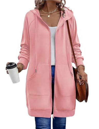 Zeagoo Women's Zip Up Hoodies Long Tunic Sweatshirts Long Sleeve Oversized Fleece Casual 2025 Fall Jacket Coat with Pocket Dark Pink S