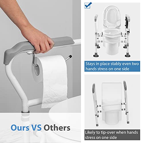 Leachoi Toilet Safety Rails For Elderly, Toilet Rails For Elderly Free Standing, Heavy Duty Toilet Safety Frame With Arms, Handicap Toilet Seat, Height & Width Adjustable - 350Lbs #TOP5