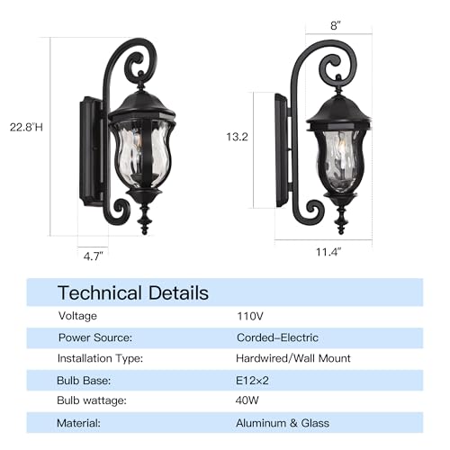 Image of Black Outdoor Wall Sconces, 22.8 inch Large Exterior Wall Lanterns