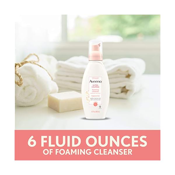 Aveeno-Ultra-Calming-Foaming-Cleanser-Makeup-Remover-Facial-Cleanser-with-Calming-Feverfew-Face-Wash-for-Dry-Sensitive-Skin-Hypoallergenic-Fragrance-Free-Non-Comedogenic-Unscented-6-Fl-Oz Aveeno Ultra-Calming Foaming Cleanser & Makeup Remover Facial Cleanser with Calming Feverfew, Face Wash for Dry & Sensitive Skin, Hypoallergenic, Fragrance-Free & Non-Comedogenic, Unscented, 6 Fl Oz