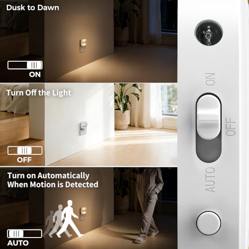 Image of DORESshop Motion Sensor Night Light[4 Pack],Night Lights Plug into Wall | 3 CCT Dimmable LED Nightlight,Up & Down Lighting with Dusk to Dawn Sensor,White Rounded Square for Hallway,Stairs