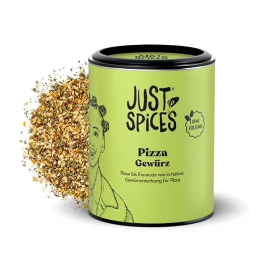 Just Spices Pizza Gewürz I Streue italienischen Geschmack auf Pizzen bis Focaccia I Gewürzdose, 43 g