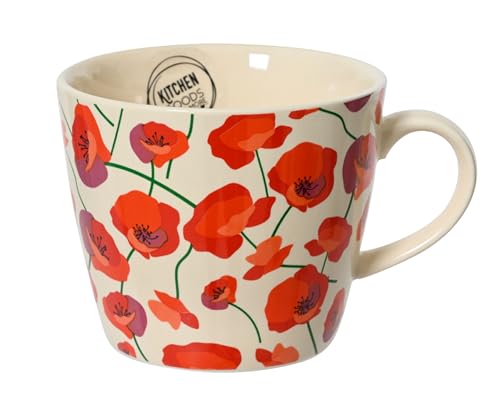 Decoris Tasse à thé en porcelaine de 8 cm - Avec anse et motif de coquelicots - Tasse à café en porcelaine - Tasse à café - Tasse à cacao en céramique - Rouge beige
