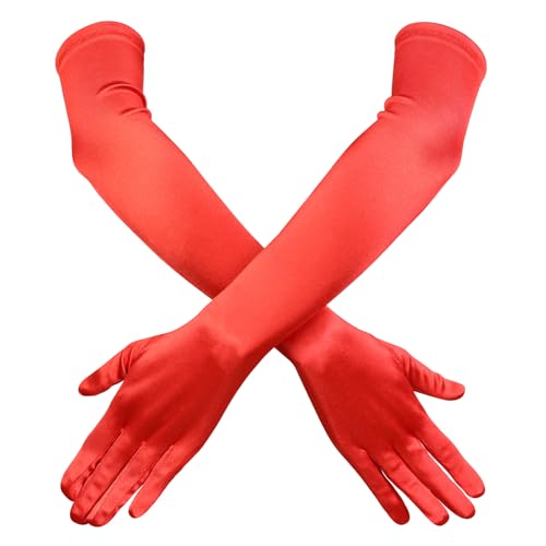 Garma Long Red Satin Opera Gloves for Women, 20 Inch