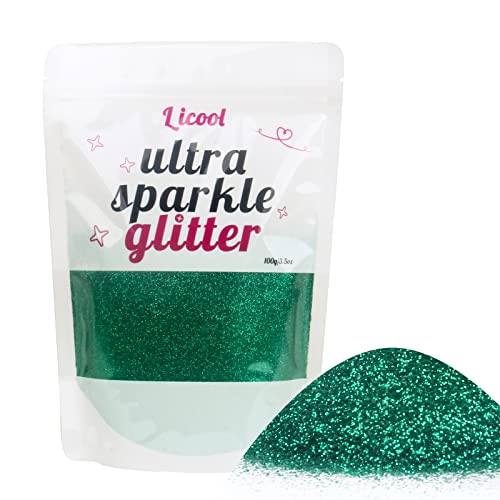 Fine Glitter for Nail Art, 100g/3.5oz Extra Fine Glitter Powder Packs for Epoxy Resin Art, Craft Glitter for Tumblers Candle Slime Making, Festival Body Face Eyeshadow Nail Glitter (Xmas Green)