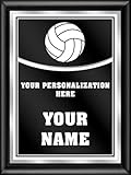 Crown Awards Volleyball Personalized Plaque Award, 6x8 Color Printed Metal Plate with Custom Engraving, Black with White Plaque On Shiny Black Finish