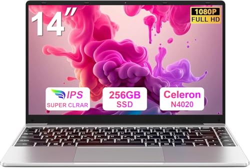 bvate PC Portatile 14 pollici Notebook Win 11 upto 2.8 GHz 256GB ROM Supporta l'espansione SSD 1TB Celeron N4020 2.4G+5G WiFi 4.2 USB HDMI Tastiera italiana membrana mouse senza fili-Silver-FXJ