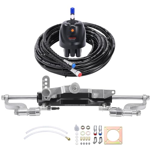 Happybuy 300HP Hydraulic Outboard Steering Kit, Marine Boat Hydraulic Steering System. Comes with Helm Pump, Two-Way Lock Cylinder, and 26 Feet Hose. for Single Station Single-Engine Boats