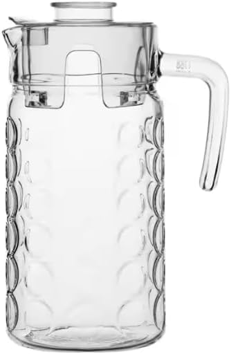 Clear Acrylic Water Pitcher with Infuser Core & Lid 1800 Ml Set of 1, Bubble Embossed Design - Perfect for Iced Tea, Fruit Infused Water, & Juice