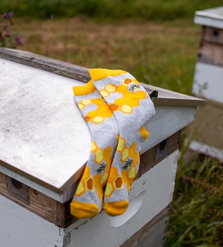 Image of WHD Bee & Honeycomb Crew Socks for Women & Men | Gift for Bee Lovers, Fun Beekeeper Socks