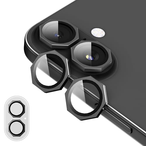 Image of GadgetBite Snaptra Octagon Lens Protector Compatible With iPhone 16 & iPhone 16 Plus - 9H Tempered Glass Camera Cover with Metal Ring, Scratch-Resistant,Camera Lens Protection - Black