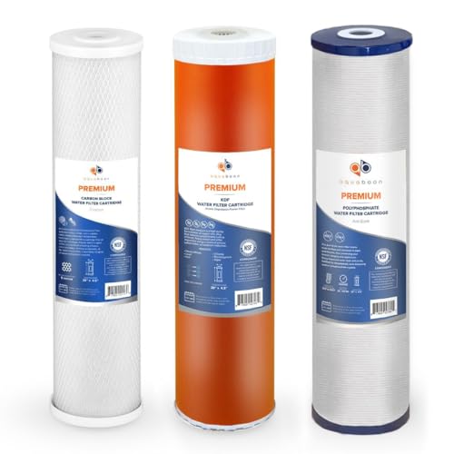 Aquaboon Juego de repuesto de cartucho de filtro de agua para toda la casa, filtro de agua de 5 micras de 20 x 4.5 pulgadas, polifosfato premium, filtro de agua de carbono KDF, CTO para sistema de