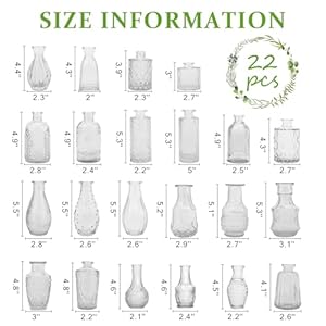 22 Pack Bud Vase in Bulk BEAHOT Clear Flower Vases for Wedding Decorations Glass Vase for Centerpiece Table Decorations Small Boho Vase for Home Decor Wedding Decor Centerpieces Party Office