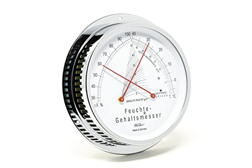 Fischer 5023-47 - Klimamesser für Innen – 155 mm Haar-Hygrometer und Bimetall-Thermometer aus Messing - Made in Germany